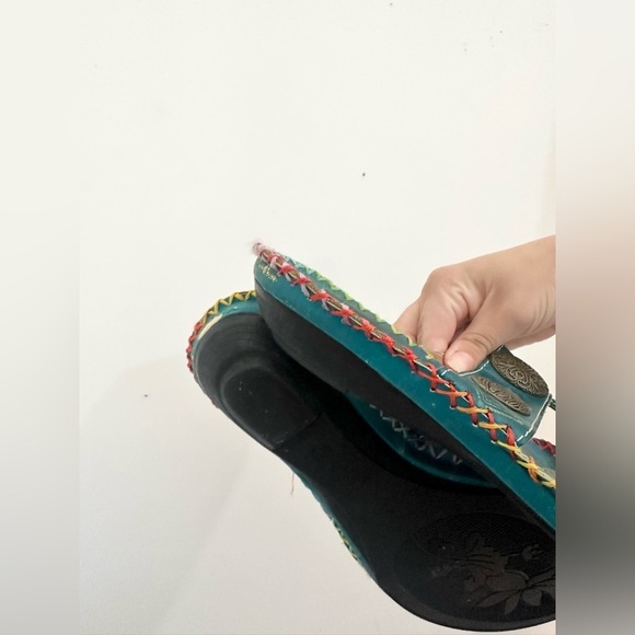 CORKYS POPPY TURQUOISE HAND PAINTED LEATHER SANDALS SIZe 9.5 - Picture 8 of 10